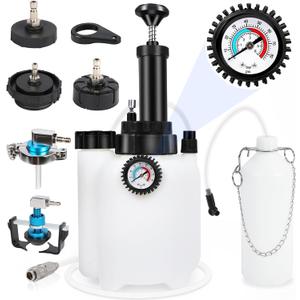 3L Manual Brake Bleeder Fluid Pump, One Person Brake Fluid Extractor with 1L Extractor Bottle&5 Master Cylinder Adapters Compatible with Toyota, Lexus, BMW,Chrysler, Dodge, Jeep, Nissan, Ford ,GM etc