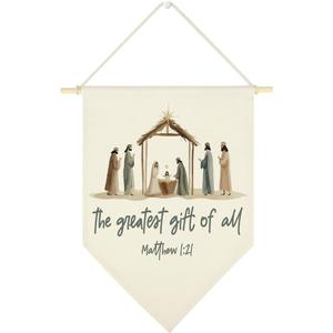 The Greatest Gift of All Christian Decor Christmas Wall Decor Xmas Wall Art Decoration Christmas Canvas Banner wall Hanging Holiday Vacation