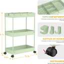 SPACELEAD 3 Tier Rolling Cart with Wheels, Storage Craft Art Trolley Organizer Serving, 3 Hanging Baskets Easy Assembly, for Office, Living Room, Kitchen, Green