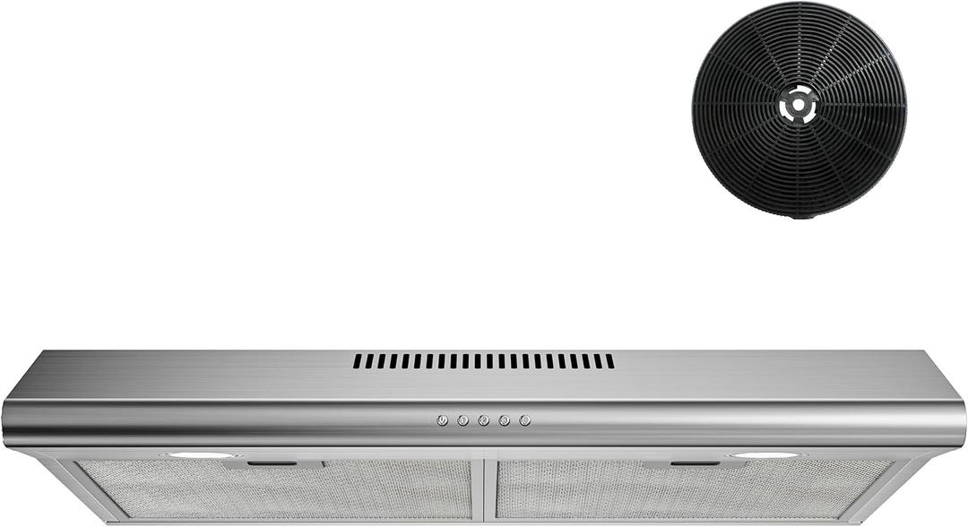 FIREGAS 30 Inch Under Cabinet Range Hood, 300 CFM Ducted/Ductless Kitchen Vent Hood Over Stove, 3-Speed Exhaust Fan with LED Light, Reusable Filter & Charcoal Filter, Stainless Steel