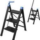 3 Step Ladder,Step Stool Foldable with Single-Handrail,Step Ladder with Anti-Slip Pedals for Home Kitchen Closet,Aluminum Sturdy Material,600lbs Max Load Capacity (Blue)