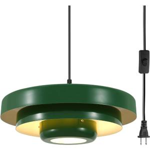 Plug in Chandelier Green Pendant Light Modern Kitchen Island Metal Hanging Light 17.7" Large Shade Mid Century Pendant Lamp for Dining Room Living Room Hallway