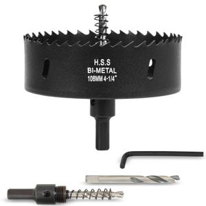 4-1/4 Inch Hole Saw with Arbor for Wood Metal Plastic, 4.25 in Bimetal Hole Cutter, Fast Chip Removal, Smooth Flat Drilling Edge, Lightweight & Portable (Black)