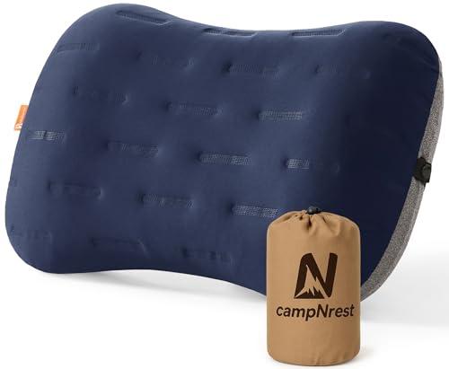 Inflatable Camping Pillow - Ultralight Compact Air Pillow for Travel, Backpacking & Hiking - Ergonomic Neck & Lumbar Support - Portable Inflatable Pillow with Removable Washable Cover , Gray