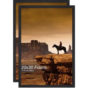 A PLUS MAX 20x30 Picture Frame Set of 2, Black Engineered Wood Frame for 20 x 30 Inch Picture Poster Photo, Light Weight 20 by 30 Frame with Wood-grain for Wall - 2 Pack/Black/20 x30