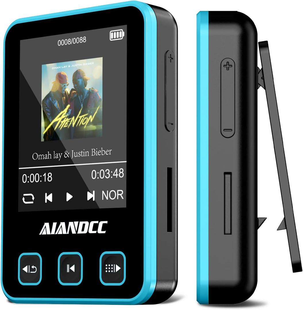 Mp3 Player with Bluetooth 5.3, HiFi Music Player with Sports Clip and Armband, 1.77-inch TFT Color Screen, 32GB mp3 Player for Kids Adults, Earphones Included, TF Card can be Inserted