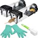 [2026 Upgraded] Humane Mouse Trap 2-Pack No Kill Live Catch Rodent Trap with Release Gloves & Cleaning Brush Reusable Indoor Outdoor Mouse Trap Safe for Homes with Kids & Pets