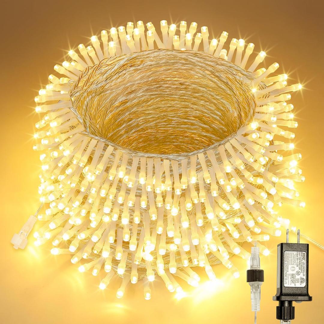 2 x YOUNGAR 98FT String Lights Outdoor, 8 Modes Fairy Twinkle Christmas 200 LED Lights, 30V Plug-in for Tree, Home, Garden, Wedding, Party, Holiday Indoor Decoration, Warm White, Connectable