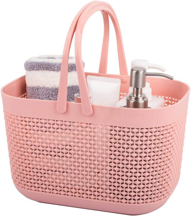 UUJOLY Plastic Organizer Storage Baskets with Handles, Shower Caddy Bins Organizer for Bathroom and kitchen (Pink, Pack of 1)