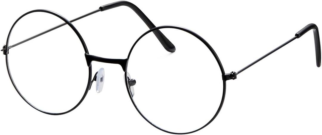 Spooktacular Creations Halloween Black Wizard Glasses, Old Men Round Wire Costume Glasses Accessory for Men Women Halloween Dress Up, Halloween Costume Prop (Black)