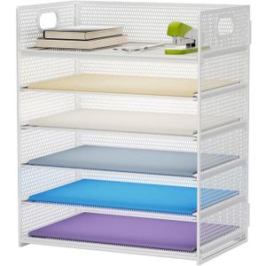 Marbrasse 6 Tier Paper Organizer Letter Tray - Mesh Desk File Organizer with Handle, Paper Sorter for Letter/A4 Office File Folder Holder - White