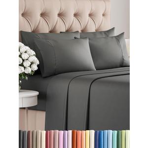 CGK Linens Full 6 Piece Sheet Set - Cooling Sheets for Hot Sleepers - Hotel Luxury Bedding Set with 8-16 Inch Deep Pockets - 1 Flat & 1 Fitted & 4 Pillowcases - Soft, Comfy and Wrinkle Free - Charcoal