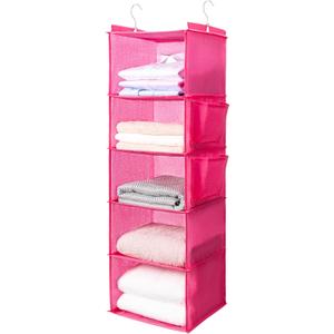 BOOMIBOO Hanging Closet Organize and Shelves5-Hanging Shelf with 2 Side PocketsStorage Foldable Pink (1)