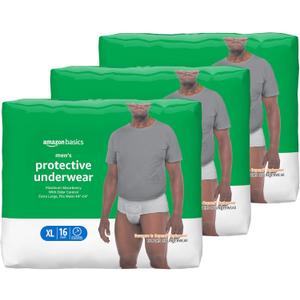 Amazon Basics Incontinence Underwear for Men, Maximum Absorbency, X-Large, 48 Count (3 Packs of 16) Amazon Basics Incontinence Underwear for Men, Maximum Absorbency, X-Large, 48 Count (3 Packs of 16)