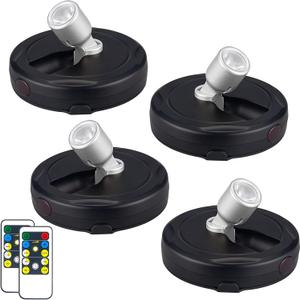 HAMVIDNE LED Spotlight, Battery Powered Picture Lights, Uplighting Indoor, Puck Lights with Remote, Stick Spot Light for Wall Display Dartboard Painting Artwork Accent-Silver4Pack