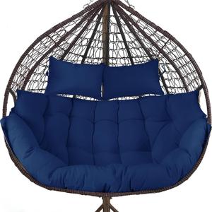 DANGHOOGY Outdoor Double Egg Chair Cushions, Waterproof Wicker Egg Chair Replacement Cushion, Thickened Hanging Chair Cushion, 65x47x7 Inches (Blue)