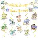 Dragon Baby Shower Decorations Include A Little Dragon is On The Way Banner and Hanging Swirls Dragon Theme Party Supplies