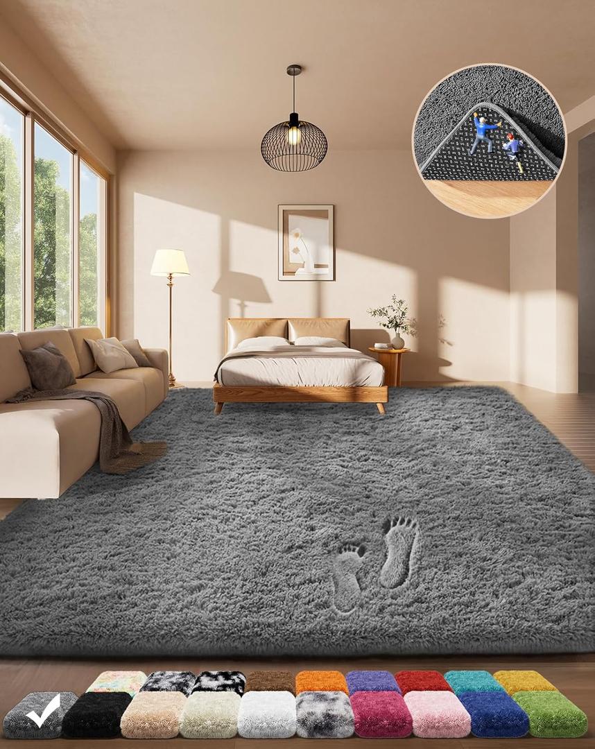 Ophanie Area Rugs for Living Room Bedroom, Upgrade Non-Slip Fluffy Soft Grey Shag Carpet, Indoor Floor Gray 4x6 Fuzzy Shaggy Living Room Plush Rug for Kids Home Dorm Decor Aesthetic