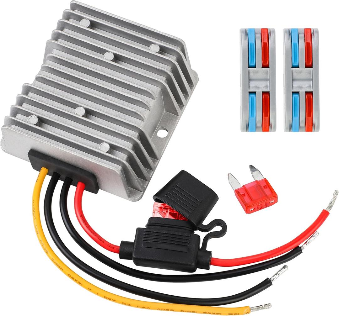 DC 36V 48V to 24V 10A 240W Converter Voltage Regulator Buck Reducer Power Converter with Fuse & Connectors, Waterproof Module Transformer for Golf Cart Club Car