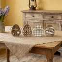 4 Pcs Boho Easter Decor Wood Egg Farmhouse Table Centerpiece Tiered Tray Decorations - 3.1x3.9 Inch Wooden Egg Signs for Shelf Mantel Tabletop Spring Home Decor