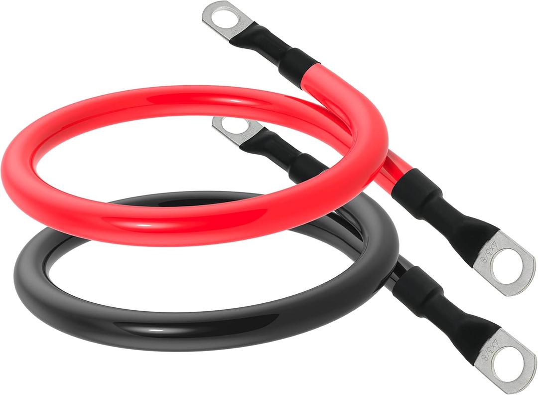 4 AWG Battery Cable 4AWG Gauge Pure Copper Battery Inverter Cables with 3/8 in Lugs Both Ends Power Inverter Wire Set for Automotive Solar Marine Boat RV Car Motorcycle Red and Black (1ft)