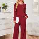 Besshopie Womens Pajamas Sets Long Sleeve Sleepwear Set 2 Piece Lounge Sets Comfortable Nightshirts,Burgundy,XX-Large (XXL)