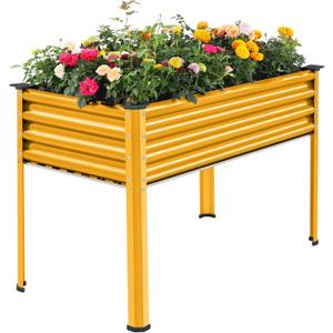 Land Guard Galvanized Raised Garden Bed with Legs, Galvanized Planter Raised Garden Boxes Outdoor(Yellow)