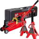 BIG RED T82001S Torin Hydraulic Trolley Service/Floor Jack Combo with 2 Jack Stands and Blow Mold Carrying Storage Case, 2 Ton (4,000 lb) Capacity, Red