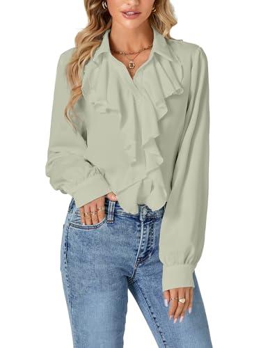 LYANER Women's Dressy Ruffle Blouse Long Sleeve Collar Neck Button Down Victorian Shirt Tops L