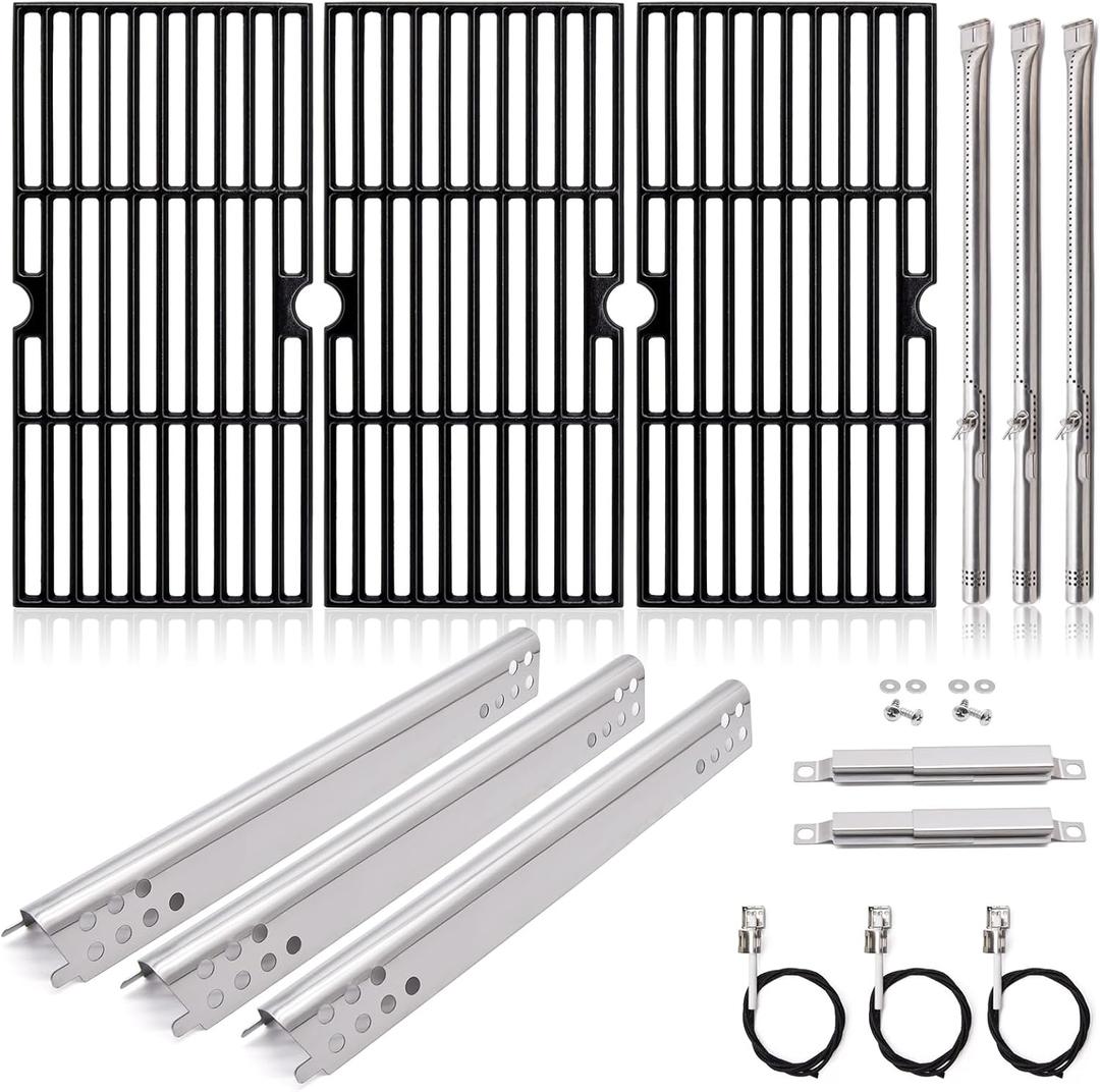 Grill Replacement Parts for Charbroil Advantage 3 Burner 463343015, 463370015, 463335115, 463344015, Cast Iron Grill Grates, Heat Plate Shields, Burners, Adjustable Carryover Tubes, Igniters.