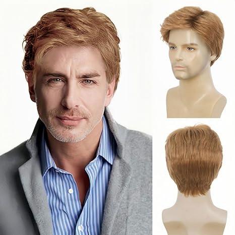 Kaneles Blonde Wigs for Men Short Layered Natural Hair Wig for Male Guy Halloween Cosplay Costume Wigs(Blonde)