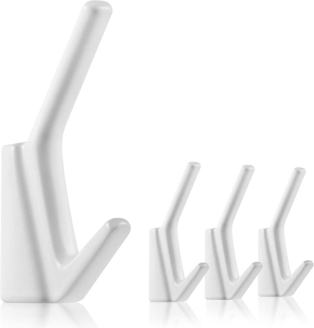 SIAMESE Aluminum Towel Hooks, 4 Pcs Matte White Coat Hooks, Wall Hooks for Clothes, Jackets, Shower, Robe, Hat, Towel, in Bathroom, Kitchen, Living Room, Bedroom(Matte White)