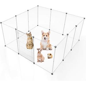 BRIAN & DANY Dog Playpen Portable for Small Animals, Dog Play Pen Indoor, Transparent Pet Playpen for Puppies, Cats, 70.8" L x 35.4" W x 29.5" H