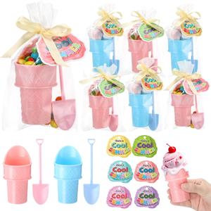 24 Pack Ice Cream Party Favors for Kids Including 24 Plastic Ice Cream Bowls and 24 Spoons with Have a Cool Summer Cards for Children Sundae Frozen Yogurt Summer Holiday Pool Beach Parties Supplies