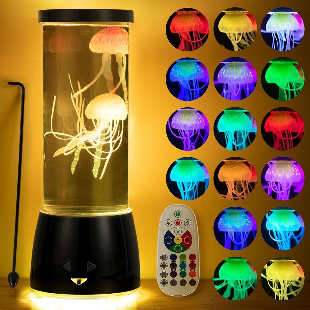 JSOT Jellyfish Lamp - Jelly Fish Mood Lamp 16 Colorful Changing with 4 Light Modes for Christmas, Jellyfish Nights Light with Remote Control USB/Battery for Children's, Adult's Gift. (Black)
