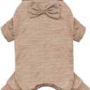 KYEESE Dog Coats Turtleneck Stretchy Dog Pjs Dog Sweater Super Soft Warm Material Dog Pajamas with Bowtie Dog Onesie for Small Dogs Cold Weather Coat, Khaki,M