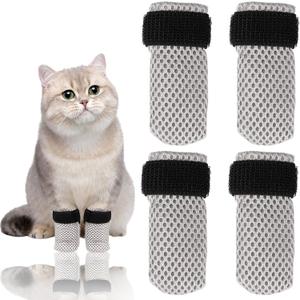 4Pcs Cat Boots, Paw Covers Anti-Scratch Cat Foot, Adjustable Mesh Cat Claw Protectors Non-Slip Breathablesuitable for Pet Bathing, Cutting Nails, Injecting, (S, Gray) 
