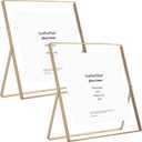 2-Pack Gold 8x8 Floating Photo Frames | Fits 6x6 Photos | Metal Beaded Design | Tabletop/Shelf Display | Elegant Wedding & Thanksgiving Gift, 8x8''For 6x6''2PK