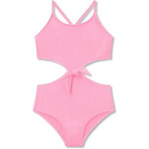 Dvenki Big Girls Pink One Piece Swimsuit - High Waisted Cutout Cross Back Adjustable Straps Bathing Suit Size 14