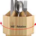 JUXYES Rotating Utensil Holder for Kitchen Countertop, Wood Utensil Organizer with Removable Divider, Rotatable Flatware Caddy Cutlery Holder Silverware Organizer for Kitchen Dining Tables