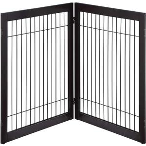 unipaws 48" Wide Dog Gate and Extension Kit, Free Standing Pet Gate, Wooden Dog Gates for Stairs, Doorway, Indoor Safety Fence for Dogs, 31.5" Height, Espresso