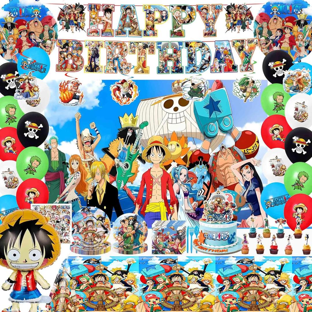 Kids Adventure Theme Birthday Party Decorations Set - Includes Hanging Banner, Foil Balloons, Printed Balloons, Tablecloth, Tableware, Napkins for Anime Themed Celebration