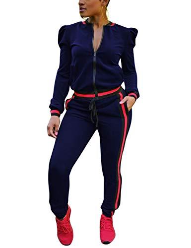 Akmipoem Track Suit for Women Set 1 Piece Pants Jogging Suit Blue L
