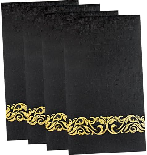 WDF 150Pack Black Napkins-Black and Gold Napkins Disposable - 3ply Black with Gold Rim New Year Paper Premium Quality Disposable Party Dinner Paper for Party/Graduation