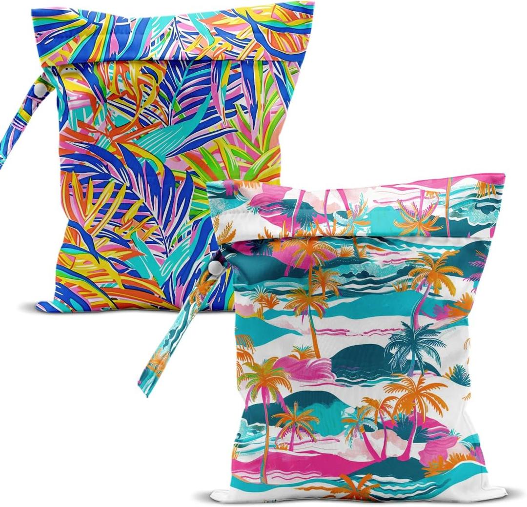 Swimsuit Bag Wet Bags for Travel Reusable Waterproof Dry Bags Diaper Bag Tropical Palm Wet Bag for Swimsuit Towels Beach Gym 10.2×12.6 Inches
