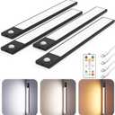 12" Ultra-Thin Under Cabinet Lighting Wireless, Aluminum Alloy Under Counter Lights for Kitchen, 3-Color-Temps Magnetic Closet Lights, Rechargeable Motion Sensor Light Indoor (4 Pack, Black)