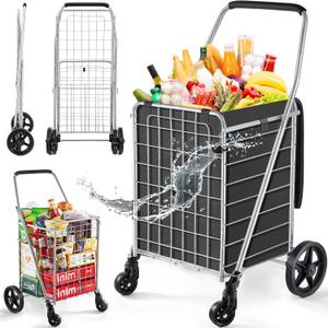 Wellmax WM99024S Grocery Utility Shopping Cart, Easily Collapsible and Portable to Save Space and Heavy Duty, Light Weight Trolley with Rolling Swivel Wheels (Medium)