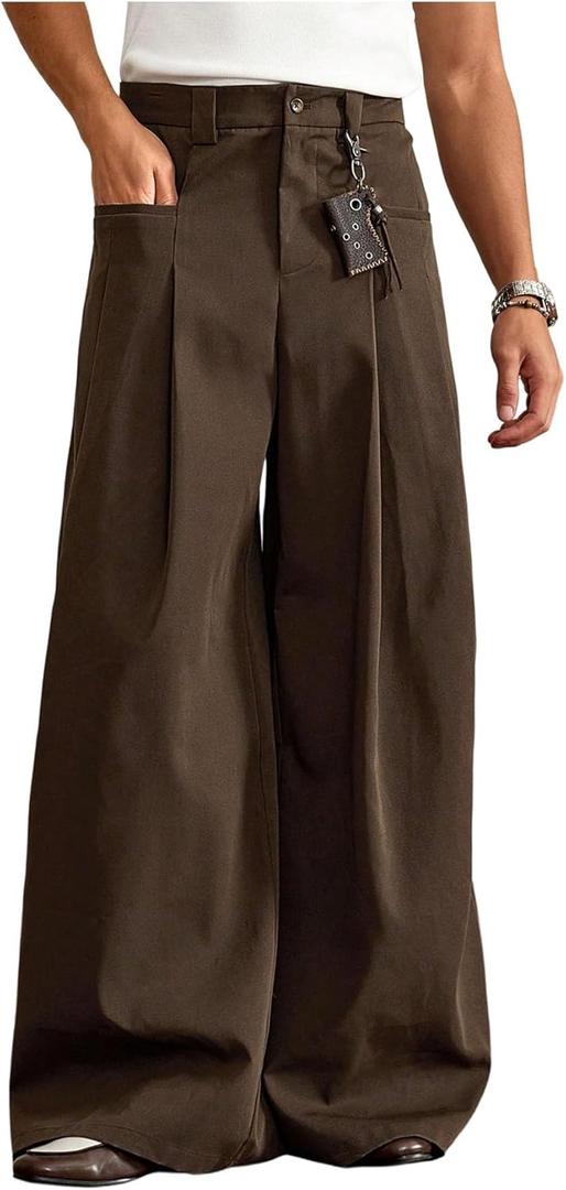 BEAUDRM Men's Wide Leg Pants Pleated Baggy Dress Pants Casual Trousers with Pockets Streetwear Slacks for Men (Black, XXL)