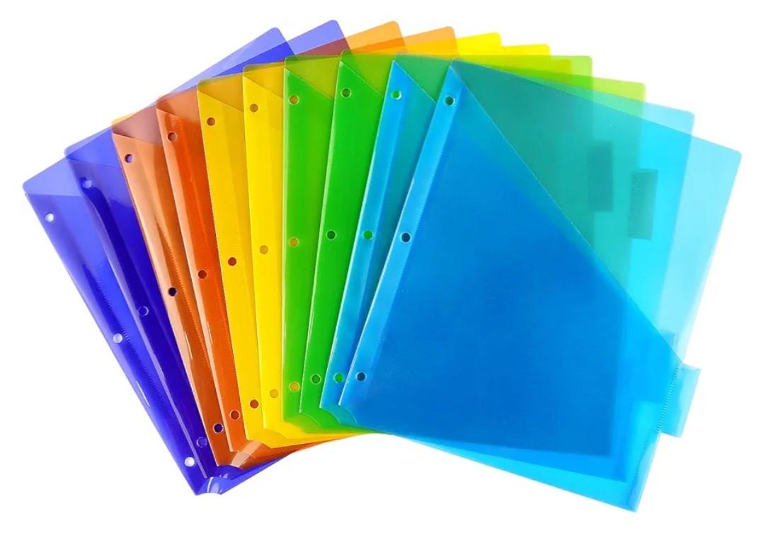 Plastic Binder Dividers with One Front Pocket and Tab Binder Divider for 3 Ring Binder, Multicolor, 10 Pack
