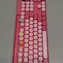 Wireless Keyboard and Mouse Combo, Retro Round Keycaps, Full-Size Cute Typewriter Keyboard with Large Phone/Tablet Holder, Auto-Sleep, 2.4GHz Cordless Connection for Windows/PC/Laptop (Camellia Rose)